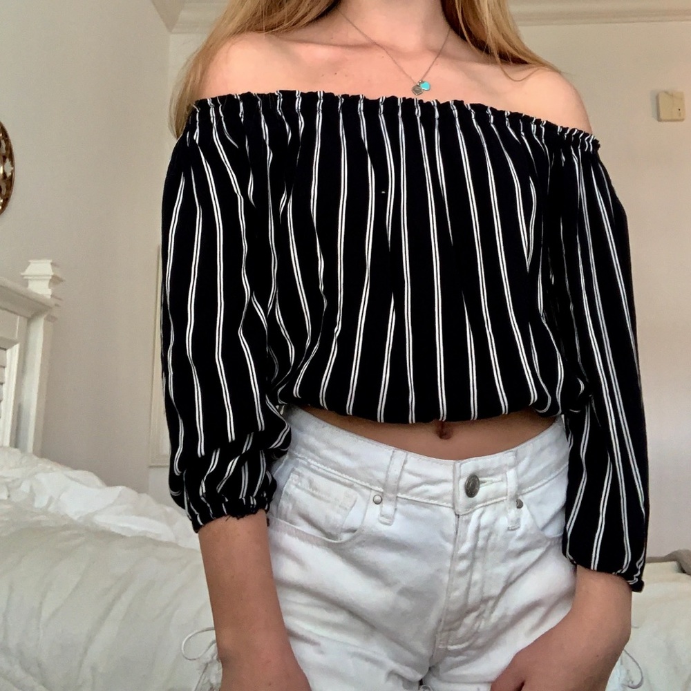 Brandy Melville striped off-the-shoulder crop top